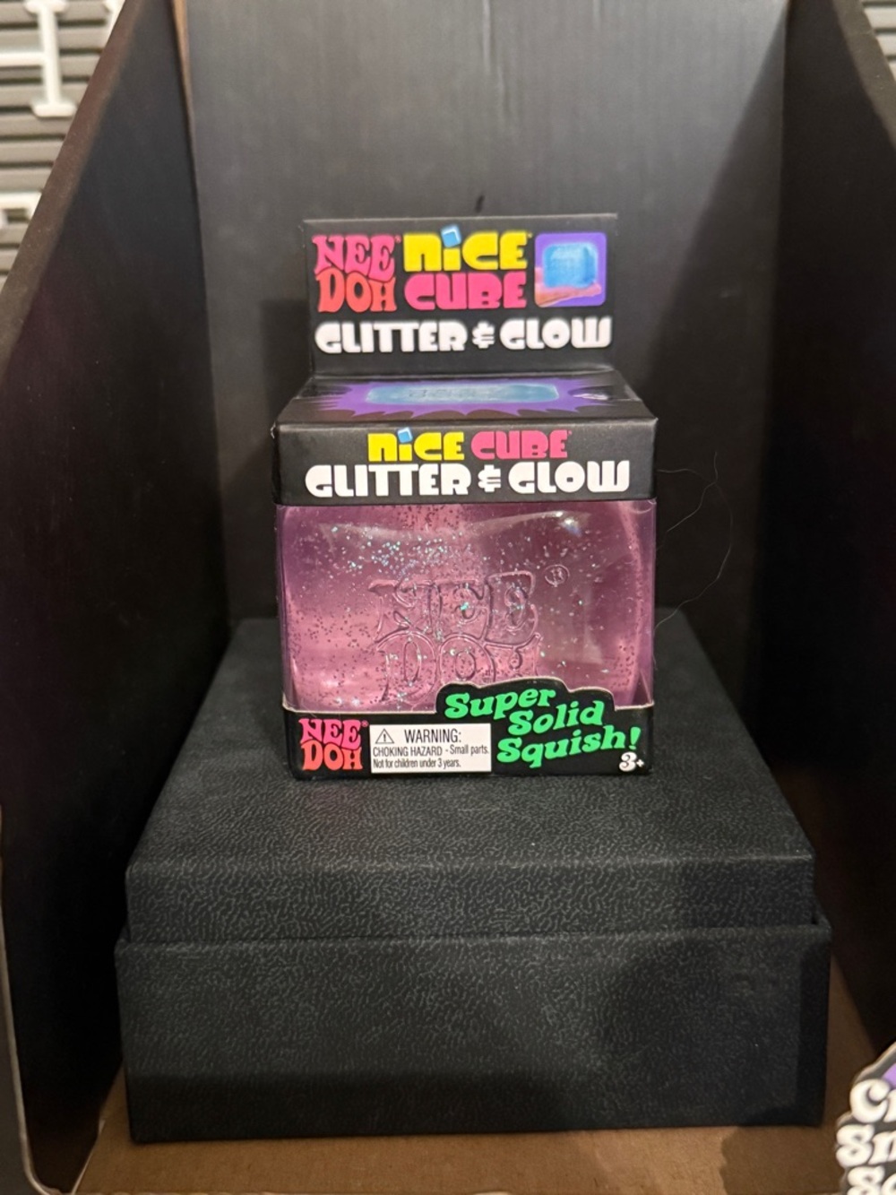 Nee Doh Nice Cube Glitter & Glow Squish Toy - Purple Glitter